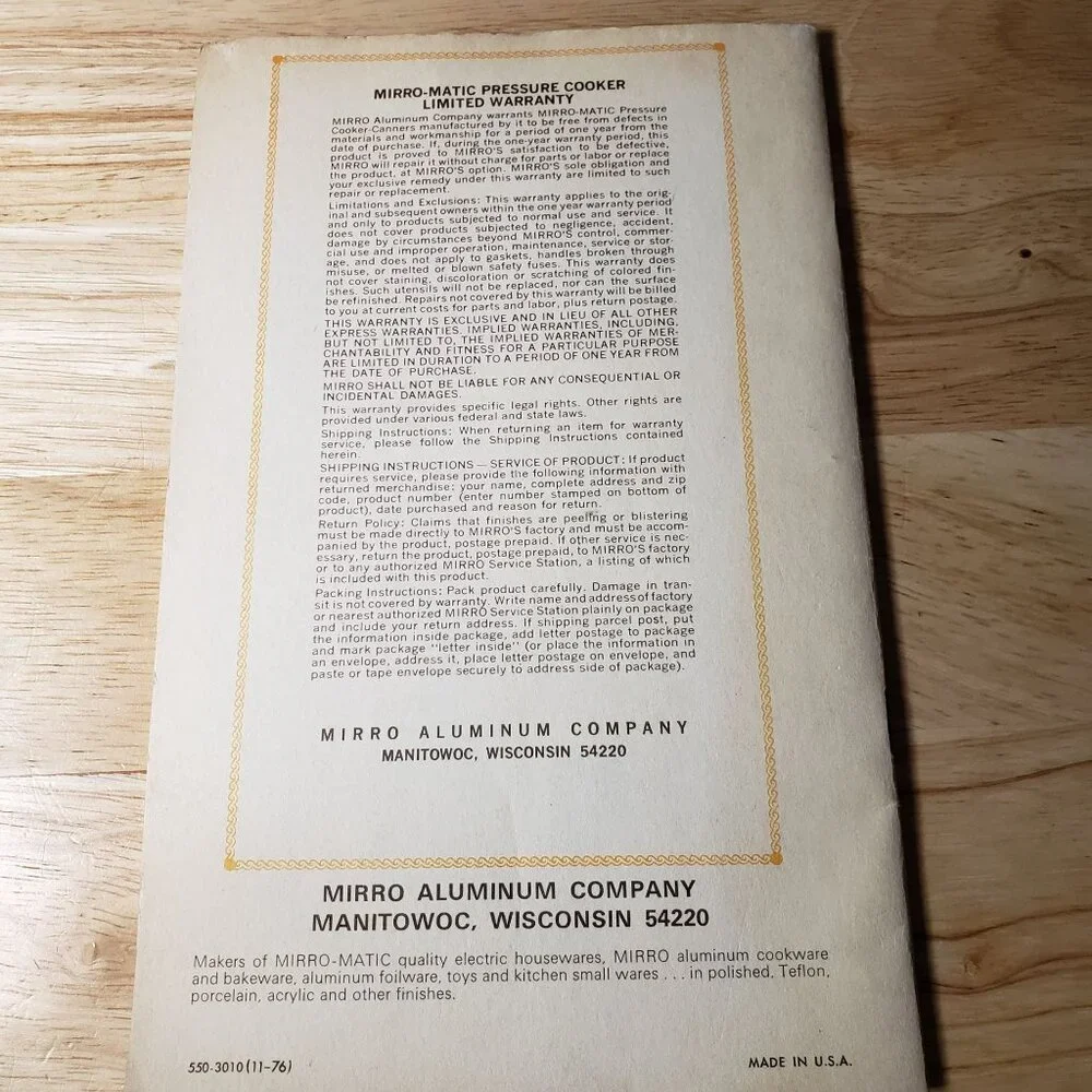 Vintage Mirro Pressure Cooker Cookbooks 1950 Masterbilt & 1972 Mirro-Matic